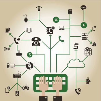 Electronics in a computer network. A vector illustration