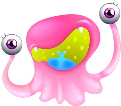 Illustration of an excited pink monster on a white background