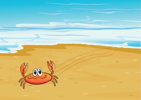 Illustration of a crab crawling at the seashore