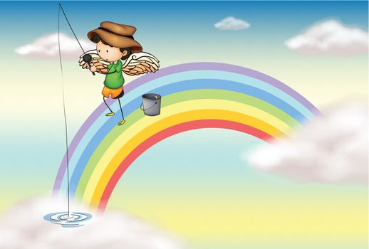 Illustration of an angel fishing above the rainbow