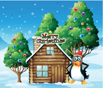 Illustration of a penguin celebrating christmas