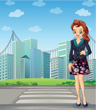 Illustration of a tall woman standing near the pedestrian lane