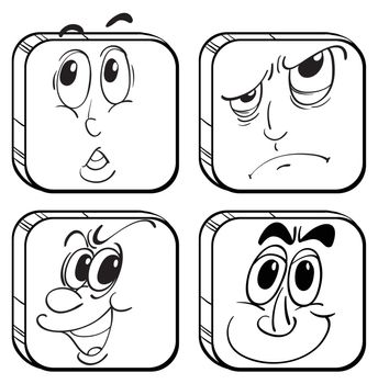 Illustration of the four different facial expressions in a cube on a white background