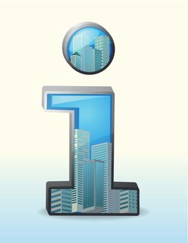 Illustration of a number one symbol with tall buildings inside on a white background