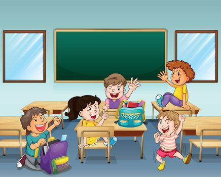 Illustration of happy students inside a classroom