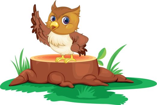 Illustration of an owl on a stump on a white background