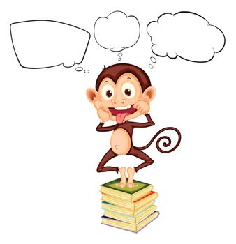 Illustration of a monkey above the pile of books with empty callouts on a white background