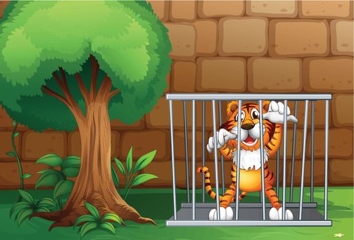 Illustration of a tiger in a cage made of steel