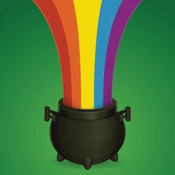 black bowler hat on a green background out of which comes the rainbow