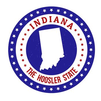 Vintage stamp with text The Hoosler State written inside and map of Indiana, vector illustration