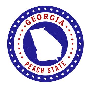 Vintage stamp with text Peach State written inside and map of Georgia, vector illustration