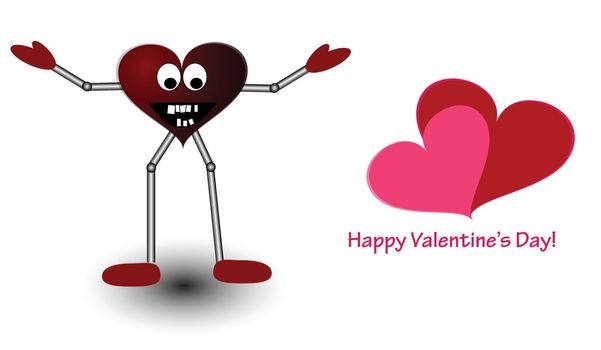 Valentine heart cartoon with goofy smile and spindly legs. Layered File. EPS 8.