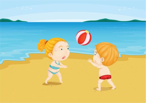 Illustration of 2 children at a beach