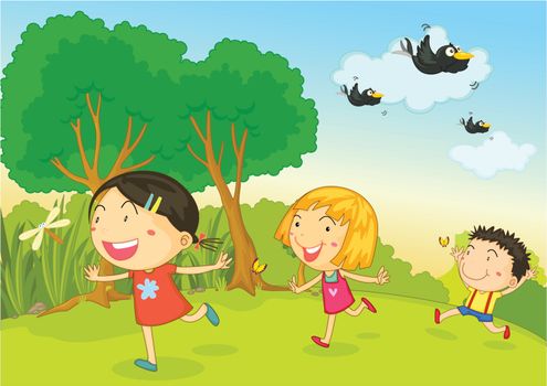 illustration of 3 kids playing