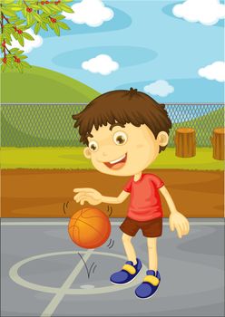Illustration of boy playing basketball