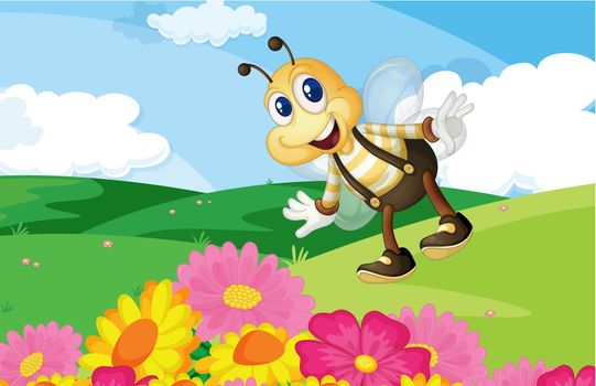 Cute bee in a flower field