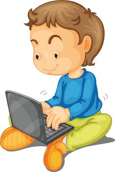 illustration of a boy with laptop on a white background
