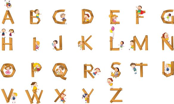 Illustration of kids playing on alphabet