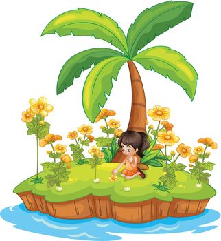 Illustration of a girl on an island