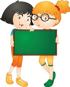 illustration of girls showing board on a white background