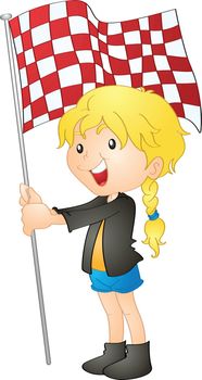 illustration of a girl holding flag on a white background