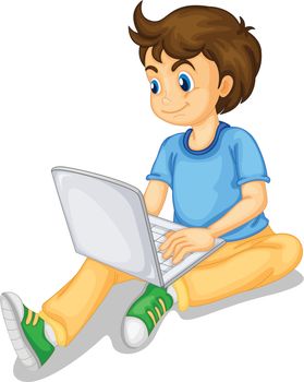 illustration of a boy and laptop on a white