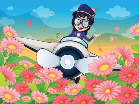 illustration of a girl flying  air plane