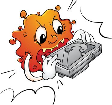 Illustration of a virus destroying a hard disk