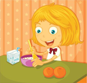 Illustration of a girl eating breakfast