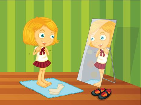 Illustration of girl looking into mirror