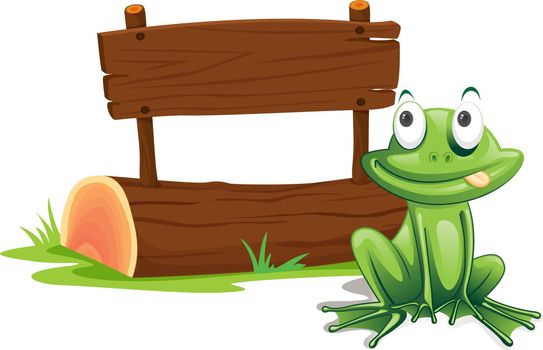 Illustration of green frog with sign