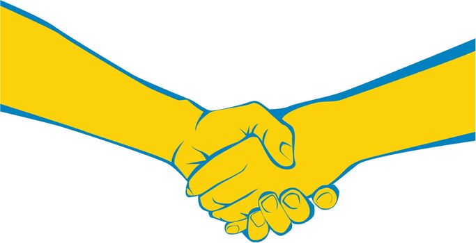 Two adults shaking hands symbolizing meeting, greeting, parting, offering congratulations, expressing gratitude, or completing an agreement.