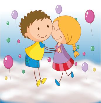 illustration of a kids playing with balloons