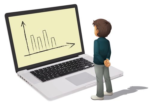 illustration of a business man standing in front of monitor