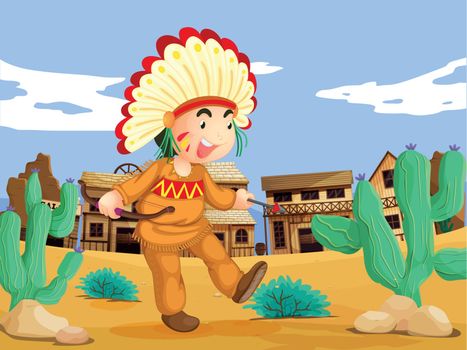 Illustration of an american indian in the wild west