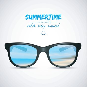 Vector illustration (eps 10) of Summer sunglasses with beach reflection