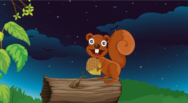 Illustration of a squirrel on a log