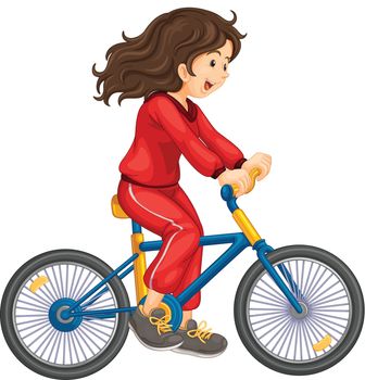 Illustration of girl cycling white background