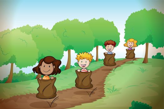 illustration of kids in a beautiful nature