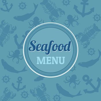 Seafood menu with marine pattern, vector illustration