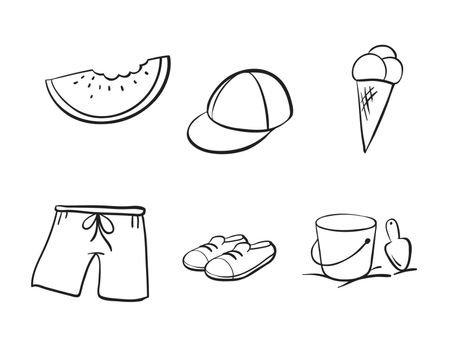 detailed sketches of various objects on a white background