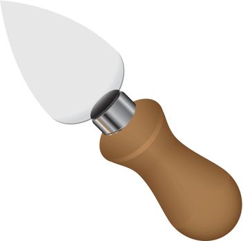 Cheese knife with wooden handle in a petal. Vector illustration.