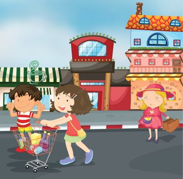 illustration of kids on road for outing