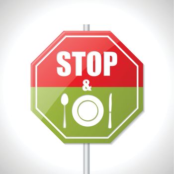 Stop and eat bicolor traffic sign on white