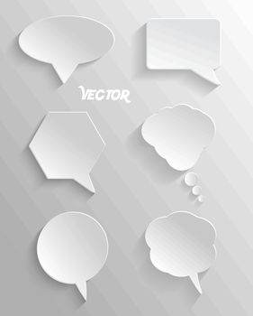 Infographic design with white communication bubbles on the grey background.
