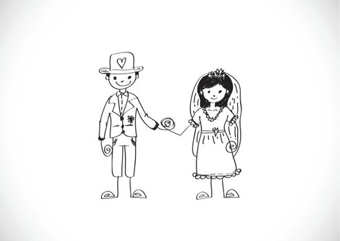Cartoon hand drawn wedding couple wedding idea design