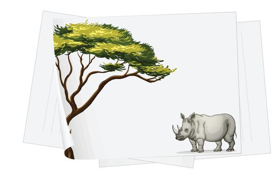 Illustration of a rhino walking