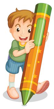 Illustration of boy with large crayon