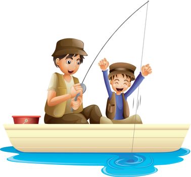 illustration of father and son fishing on a white background