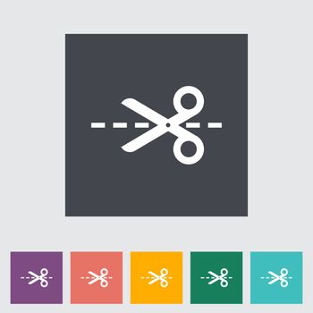 Scissors. Single flat icon on the button. Vector illustration.